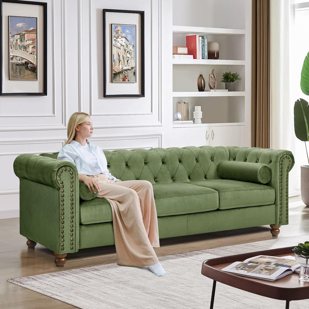Green Velvet 3 Seater Chesterfield Sofa I608