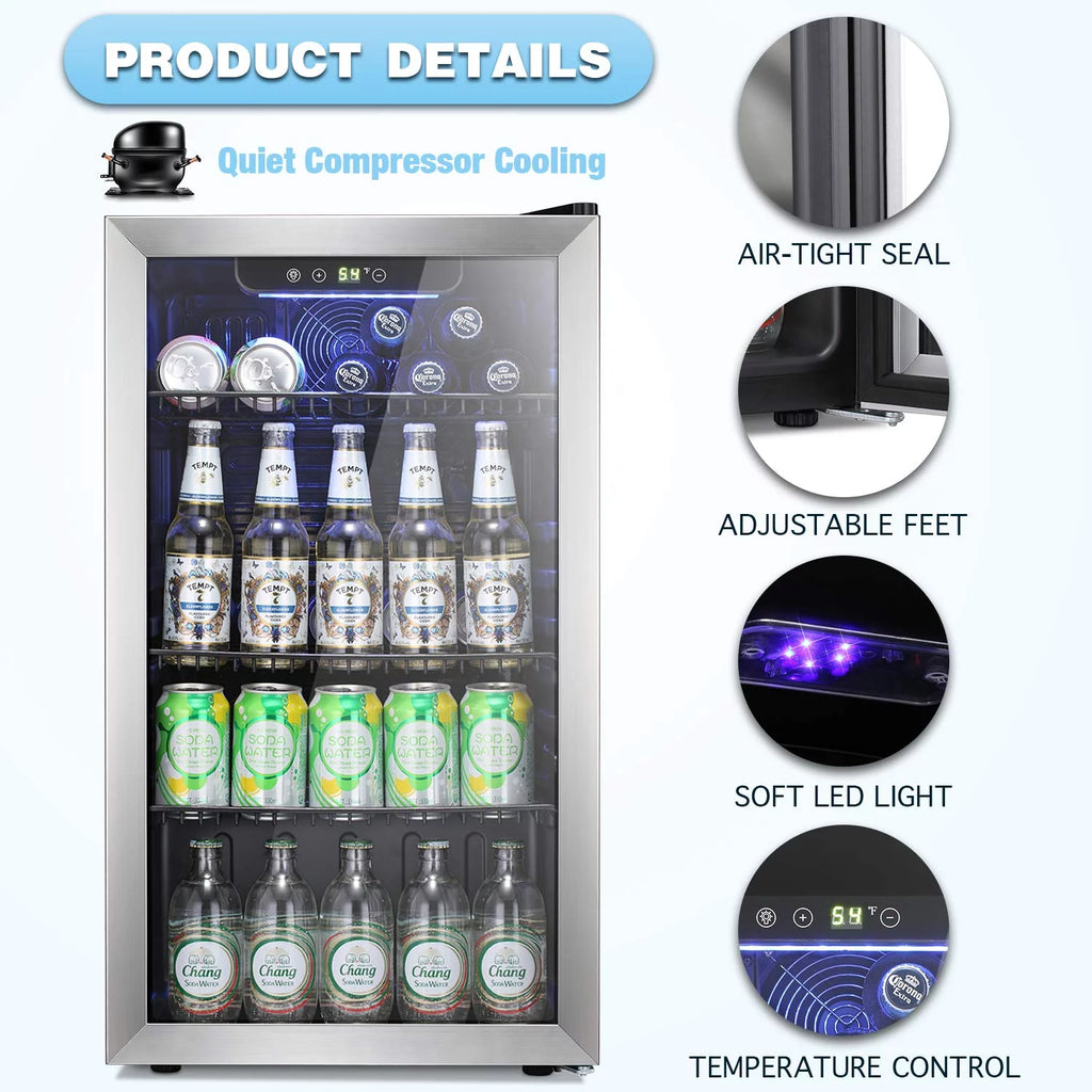3.2Cu.ft 120 Can Glass Door Beverage Refrigerator Cooler D7436