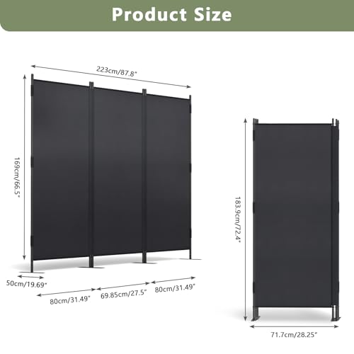 6Ft Black Folding Room Divider F895380