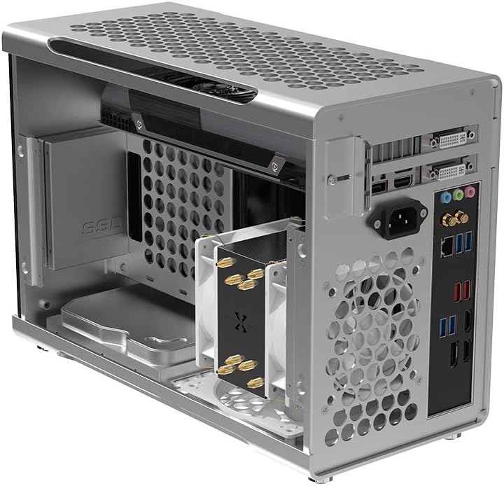 Silver Aluminum Mini ITX Computer Case with Black Tempered Glass Panel H80846
