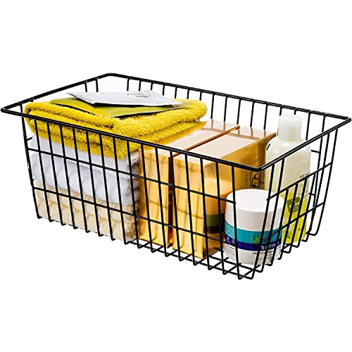 15.2" Black Metal Wire Storage Baskets 6 Pack with Handles V4817