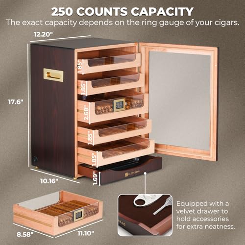 Cigar Humidor Cabinet with Automatic LED Light, Spanish Cedar Lining I834401