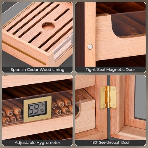 Cigar Humidor Cabinet with Automatic LED Light, Spanish Cedar Lining I834401