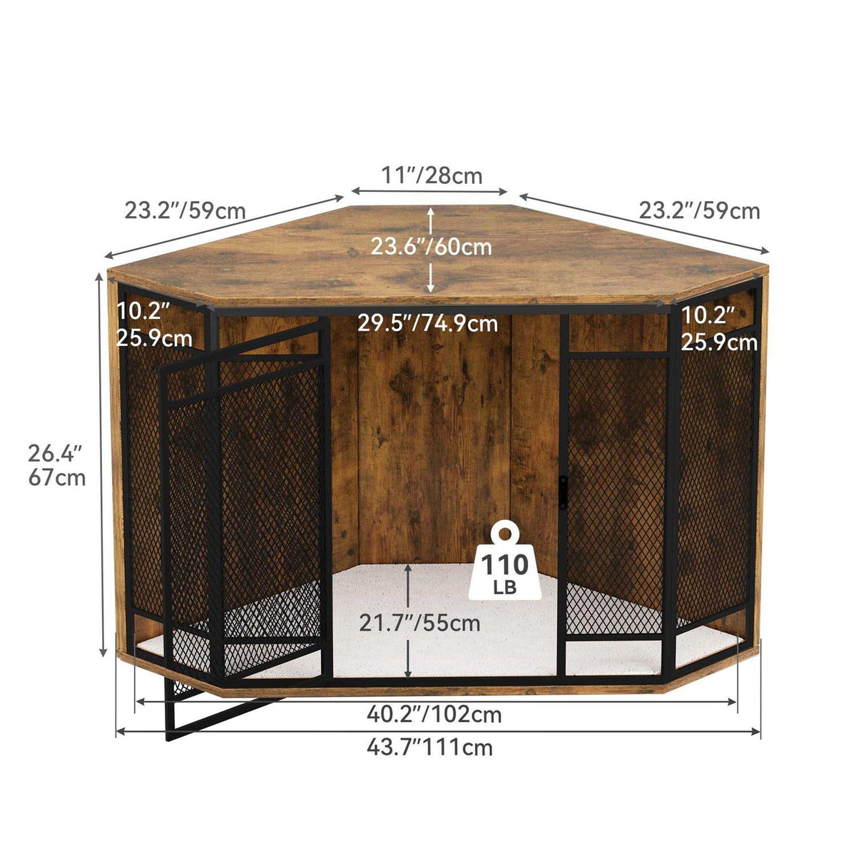 43.7-inch Wooden Dog Kennel with Metal Mesh X416886