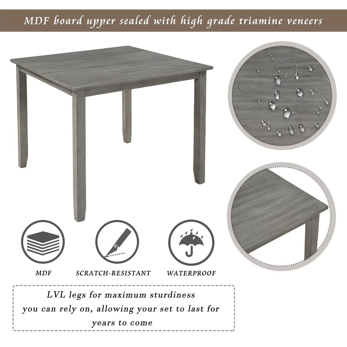 5 Piece Wooden Dining Table Set with 4 Upholstered Chairs Y526159