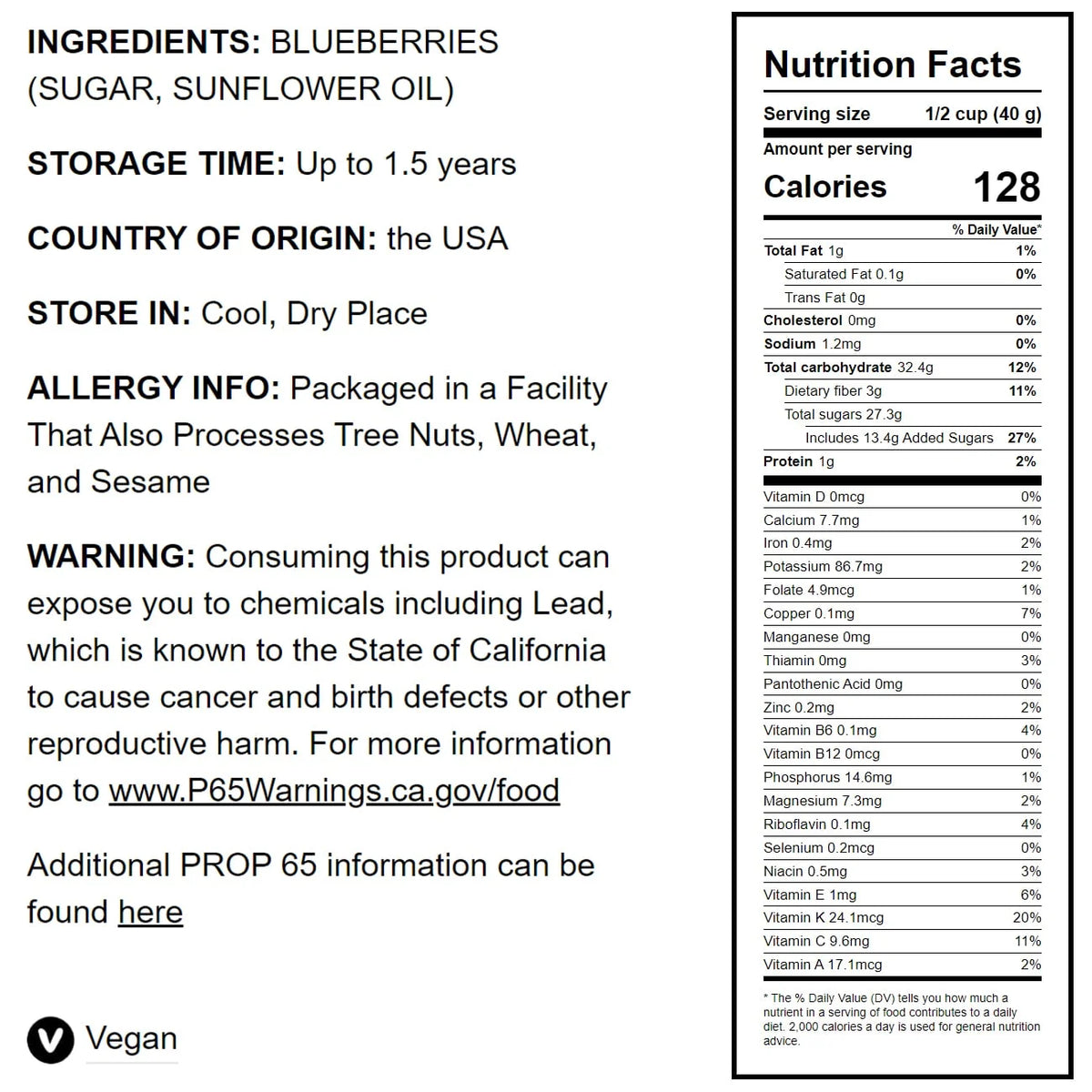 Dried Blueberries, 16 Pounds H495
