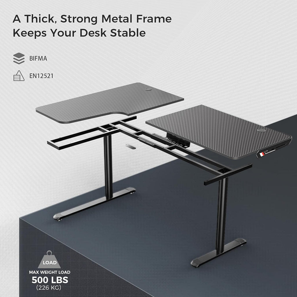 Black L Shaped 60 Inch Gaming Desk with Mouse Pad and Cable Management X316