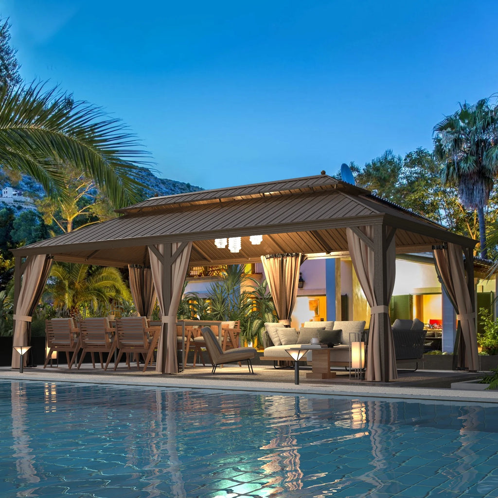 12' X 24' Hardtop Galvanized Steel Aluminum Gazebo with Curtain and Netting G2516