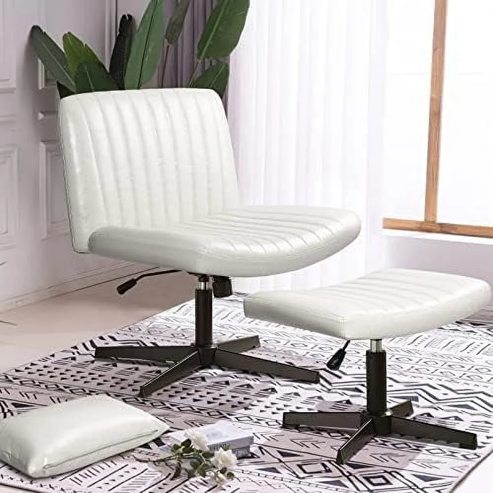Armless PU Leather Desk Chair with Ottoman S46750
