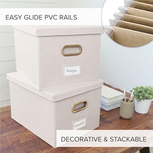 Collapsible Linen File Organizer Box Set of 2 with Lid J12532