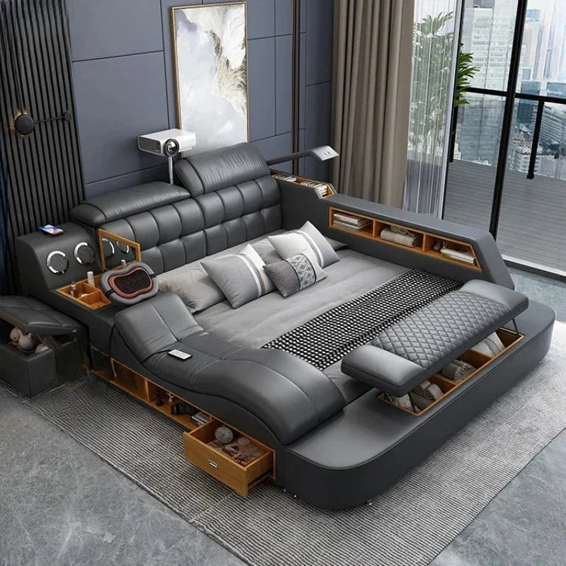 King Double Bed Leather Storage Bed G350