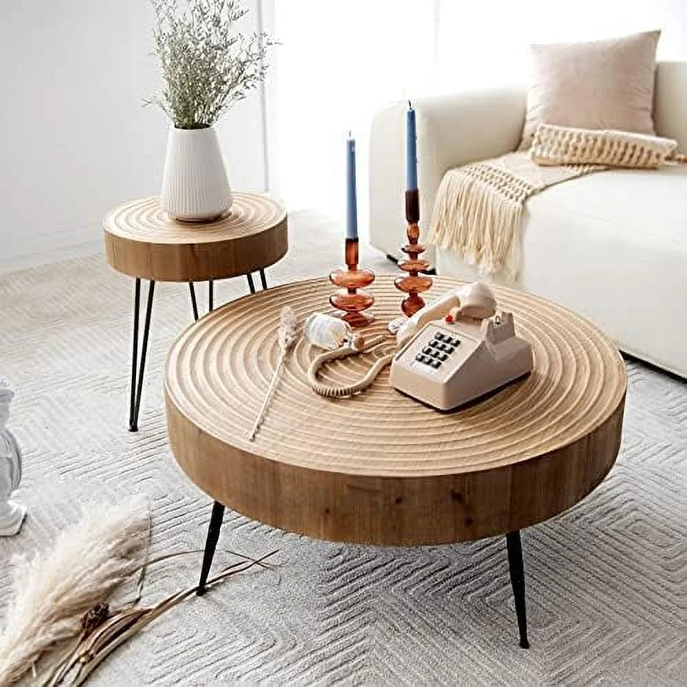 2-Piece Round Nesting Coffee Table Set Natural Finish K484131