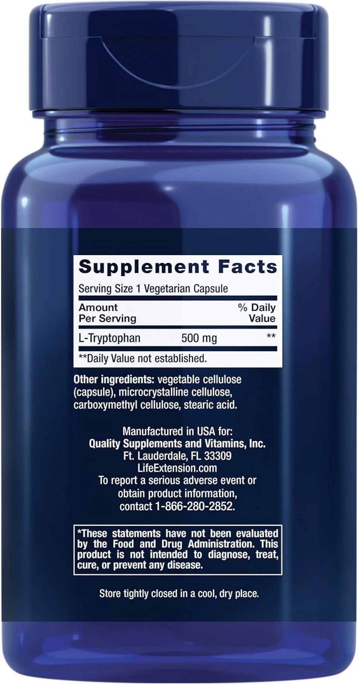 L-Tryptophan 500 mg Supplement 90 Capsules S20890