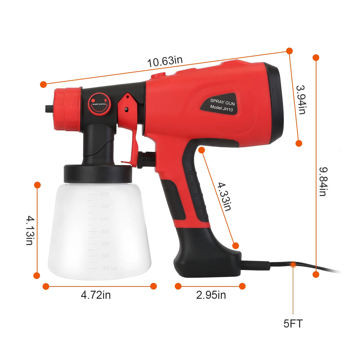 Electric Paint Sprayer with 3 Spray Patterns 5 Nozzles 800ML Detachable Cup L634