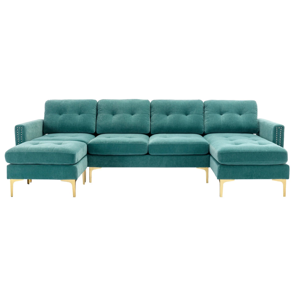 Green L-Shape Convertible Sectional Sofa with Movable Ottoman O577825