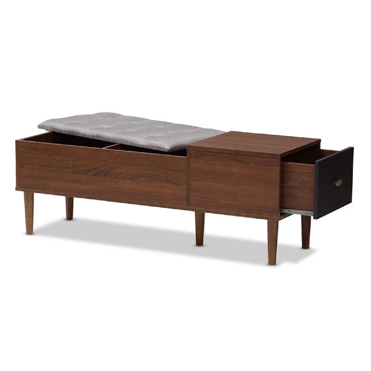 Oak and Dark Brown Wood 1-drawer Storage Bench A32405