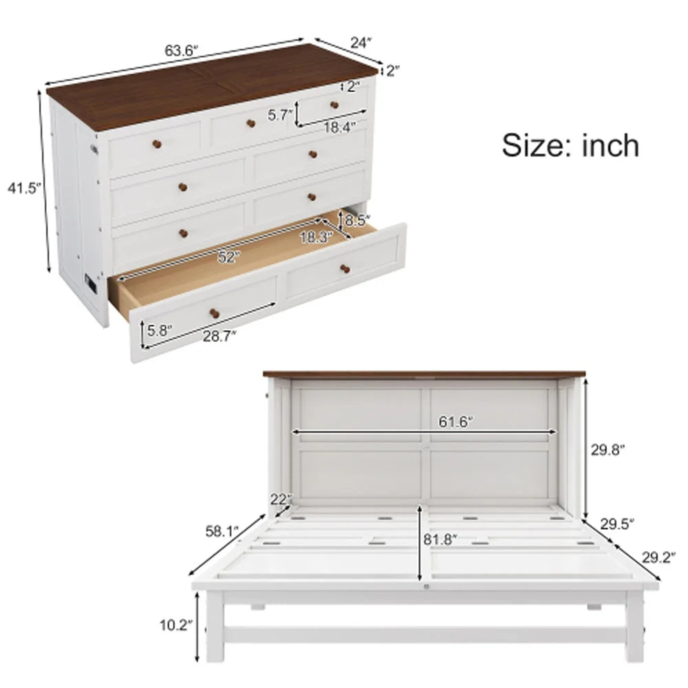 2 Pieces Queen Murphy Bed and Nightstand J72188