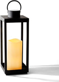 Large Outdoor Lantern with Solar Candle, 18 Inch Tall, Matte Black Metal Frame, Waterproof Flameless Pillar Candle S803277
