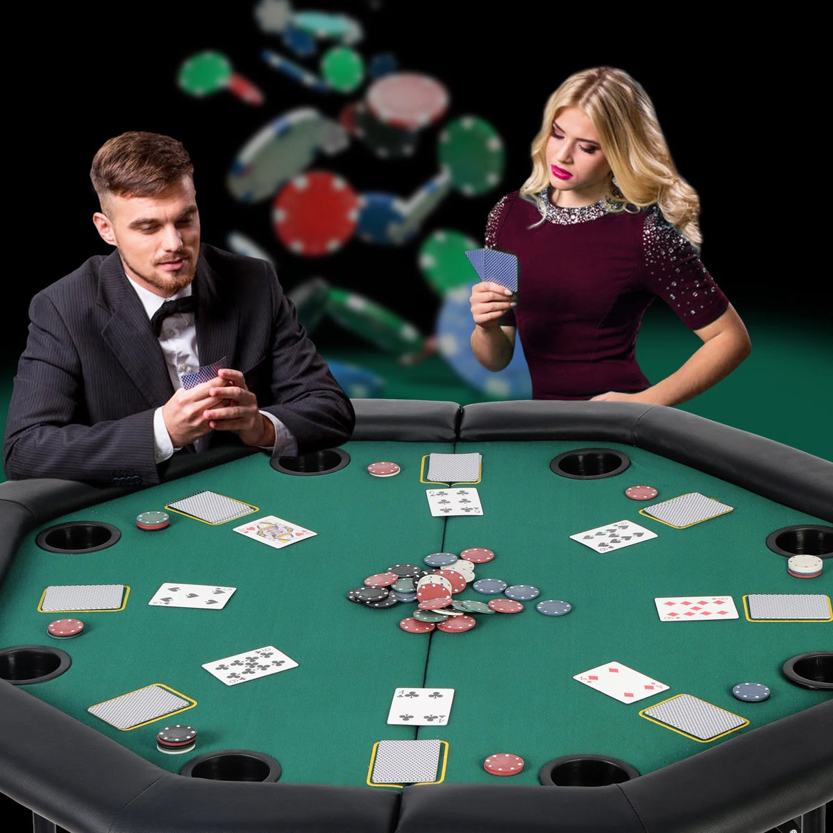 48 Octagon Folding Poker Table with Cup Holder T889