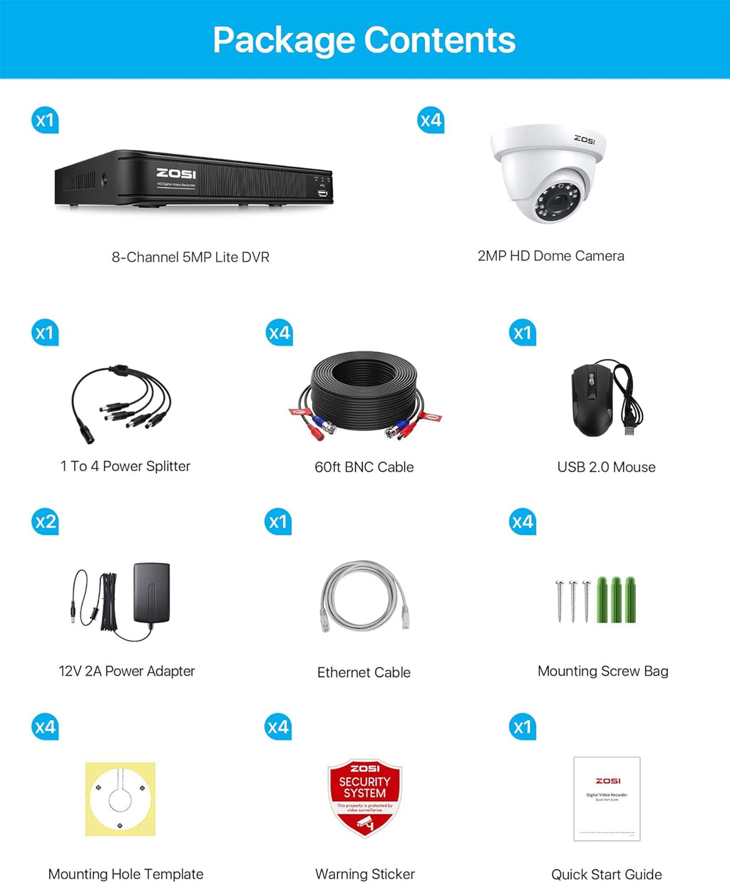 1080P 8 Channel Security Camera System with 4 Dome Cameras E84291