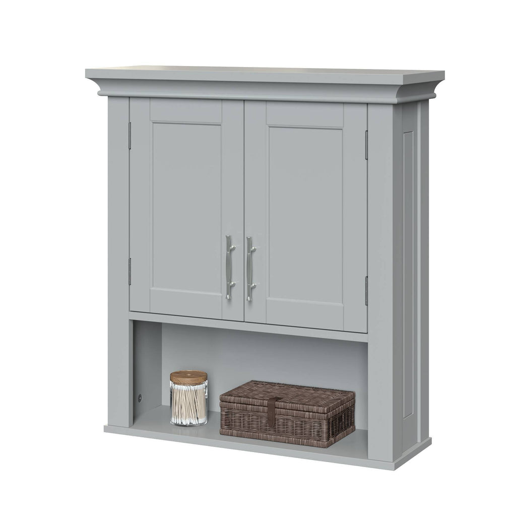 Gray Two Door Wall Cabinet with Open Shelf T4231