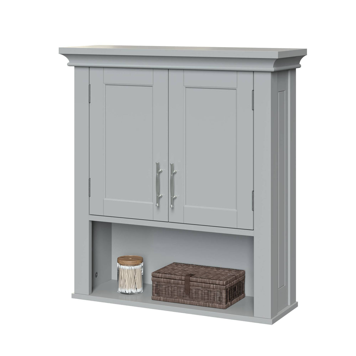 Gray Two Door Wall Cabinet with Open Shelf T4231