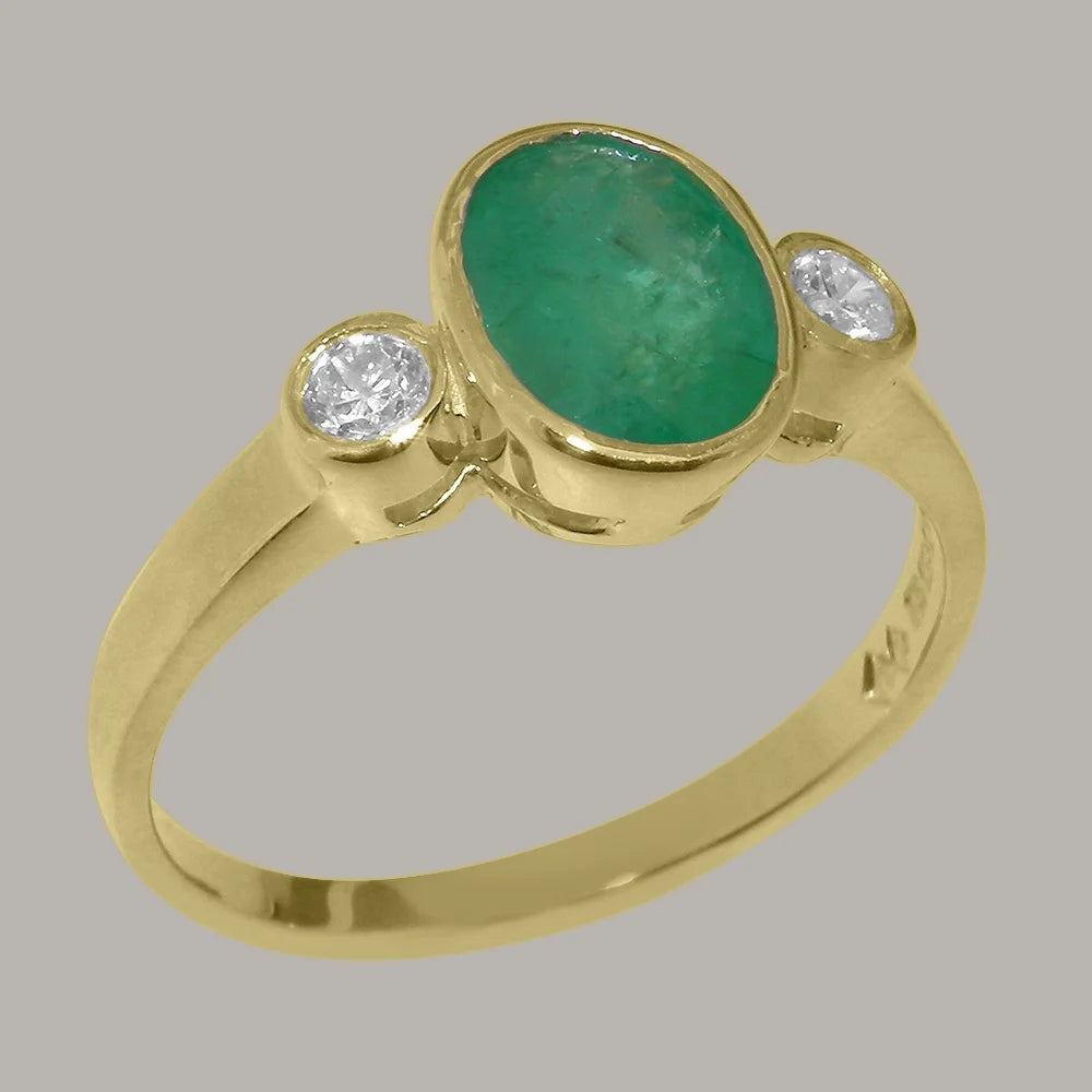 9k Yellow Gold Emerald Diamond Ring N32558