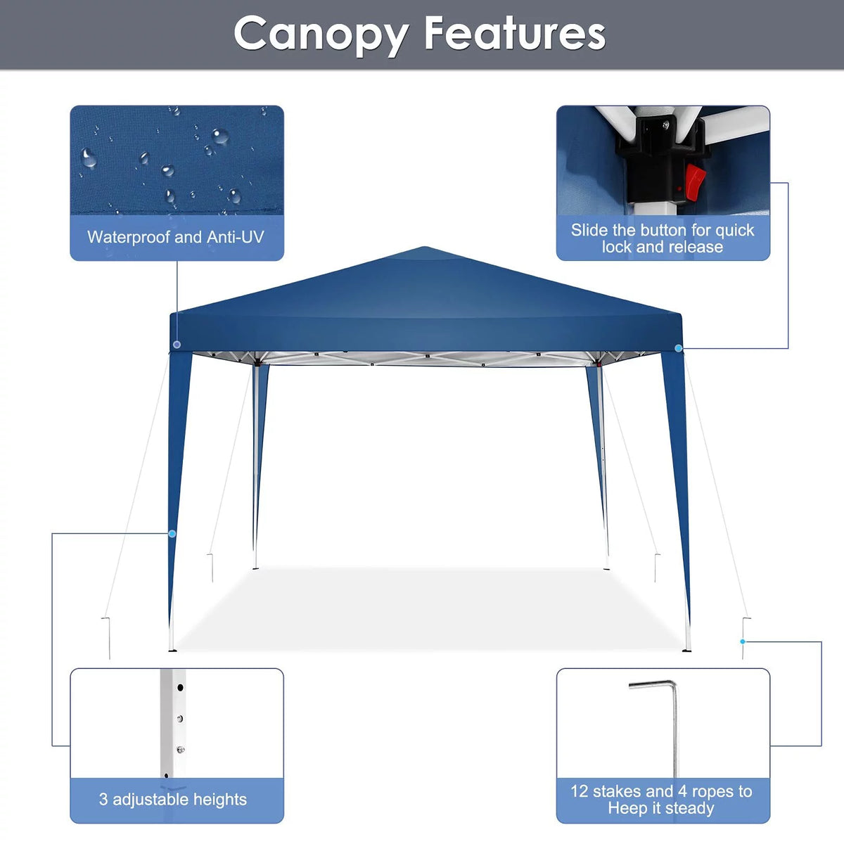 10x10ft Popup Canopy with 4 Sidewalls Blue D516