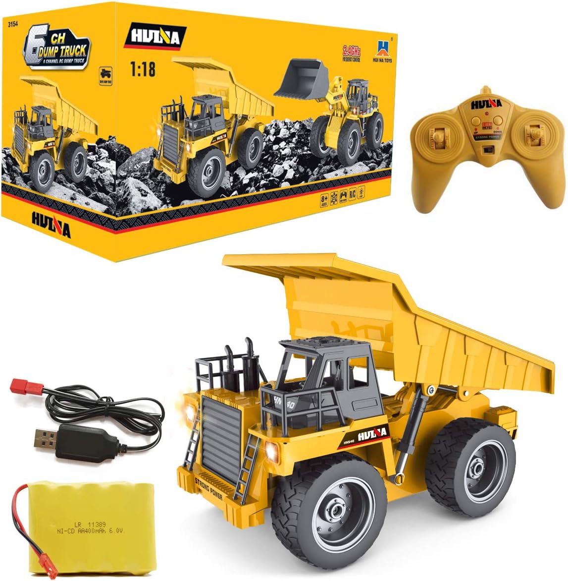 Remote Control Dump Truck 2.4Ghz RC Truck 6 Channel 4WD Construction Vehicle Toy with LED Light and Metal Cab V783