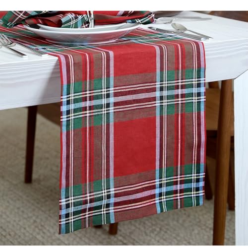 100% Pure Linen Green Tartan Plaid Table Runner 14 x 72 Inch P43105