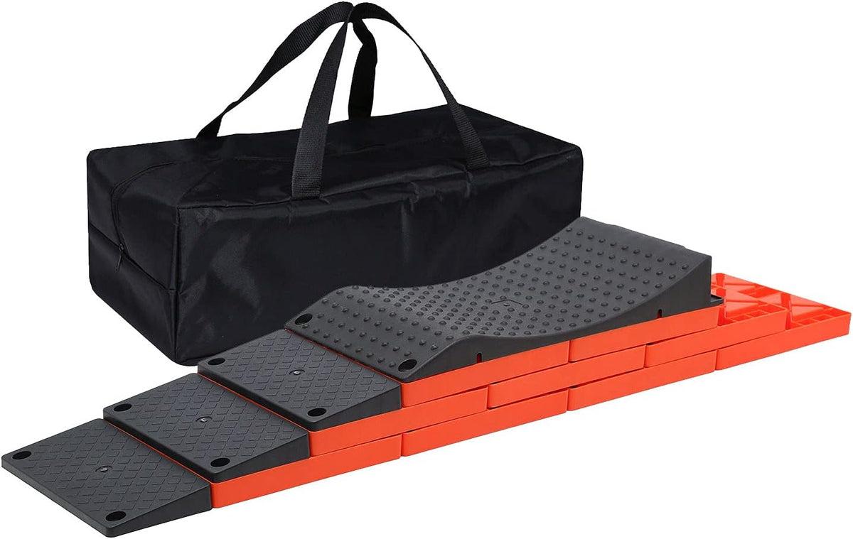 Black 3 Slanted Ramps 9 Interlocking Leveling Blocks with Storage Bag Z67550