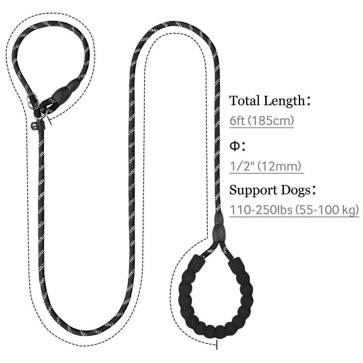 6 FT Reflective Slip Lead Dog Leash with Padded Handle P562199