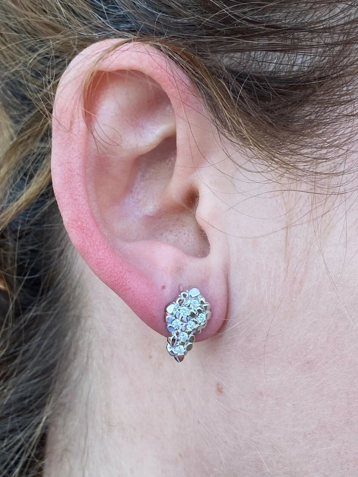 Mens 925 Sterling Silver CZ Stud Earrings P1302