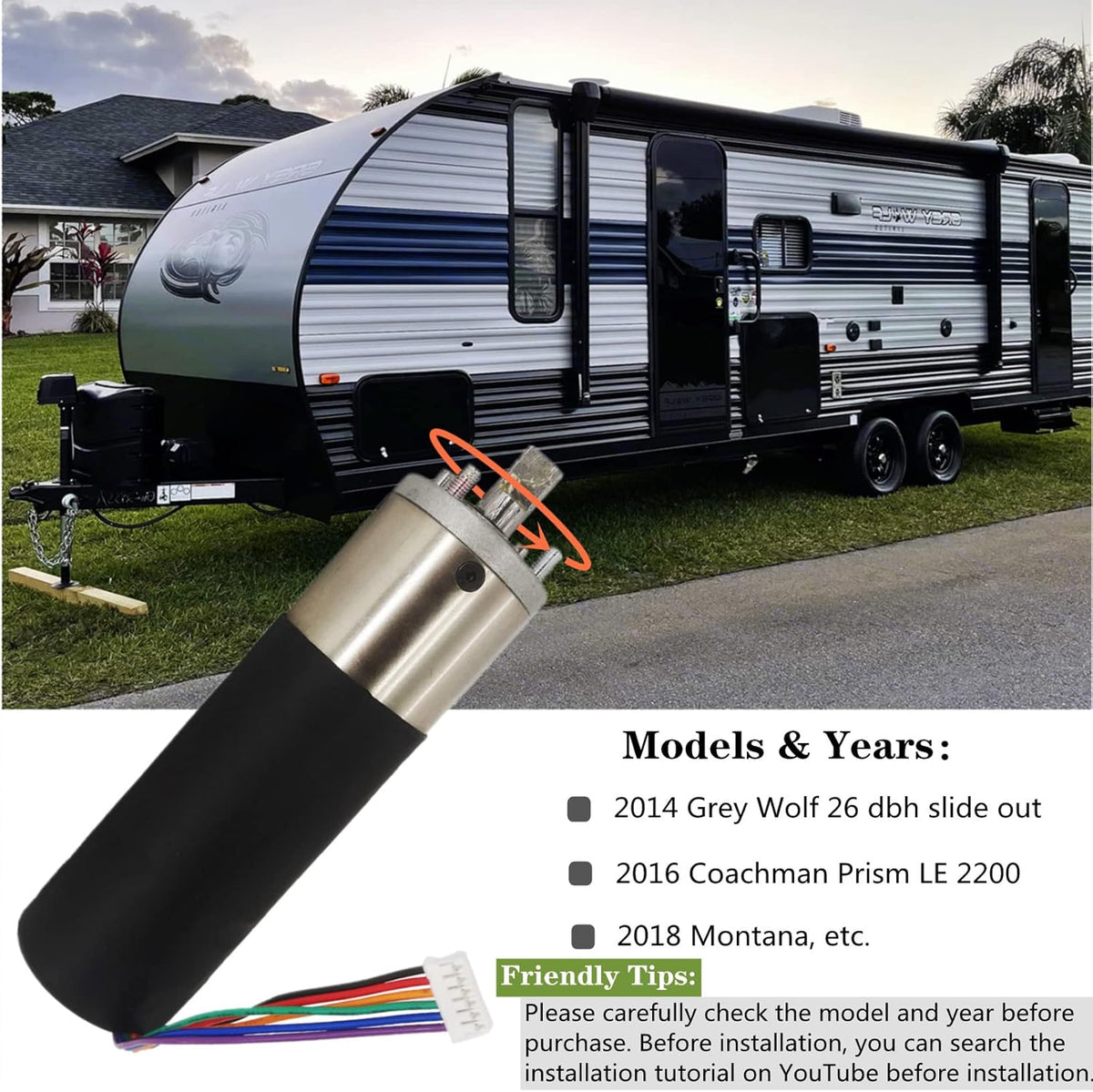 RV in-Wall Slide Out Motor, 300:1 High Torque Gear Ratio, 10mm, Black, Pack of 2 N408