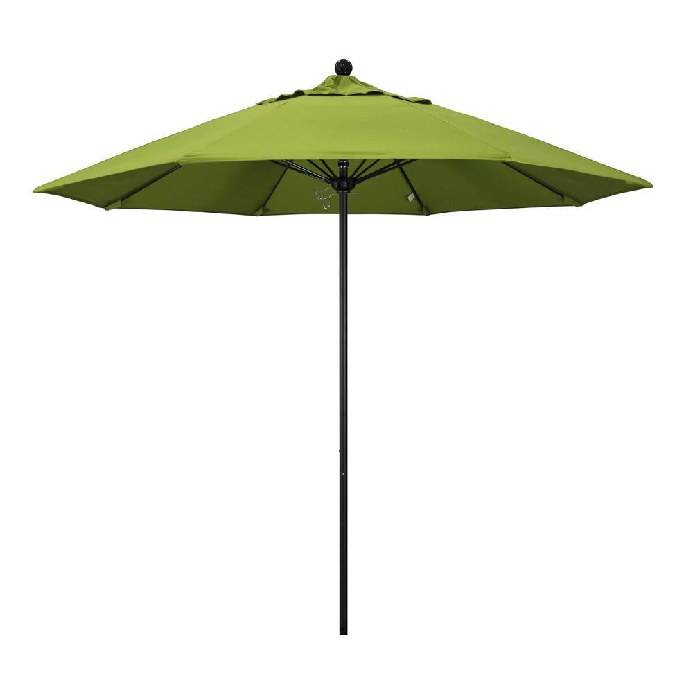 9 ft. Stone Black Aluminum Market Patio Umbrella with Manual Lift and Fiberglass Ribs U735