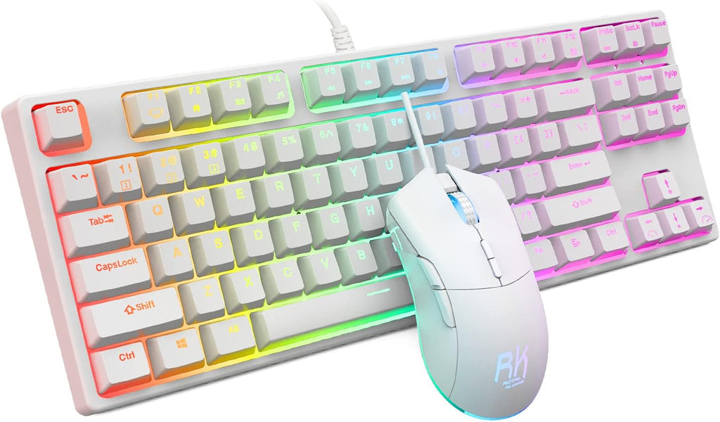 RGB 60% Mechanical Keyboard and Mouse Combo, Wired Compact 87 Keys Blue Switch, 7200 DPI Black Set D745