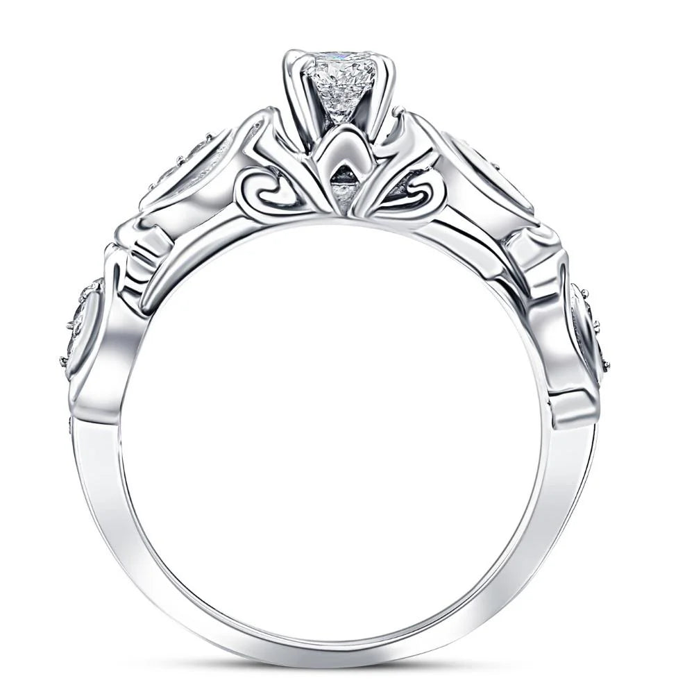 Vintage Diamond Engagement Ring 14K White Gold M728