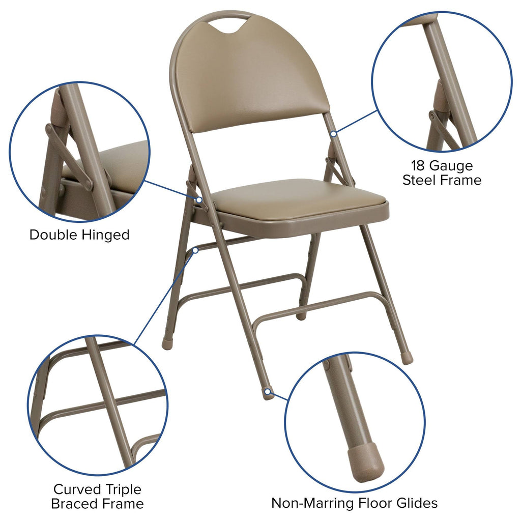 Beige Vinyl Metal Folding Chair R891