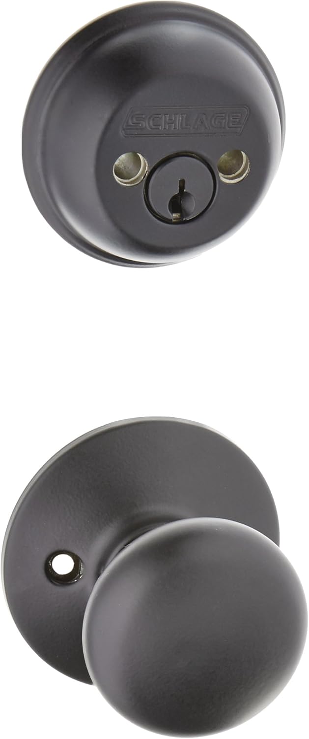Matte Black Double Cylinder Handleset with Georgian Interior Knob X4238
