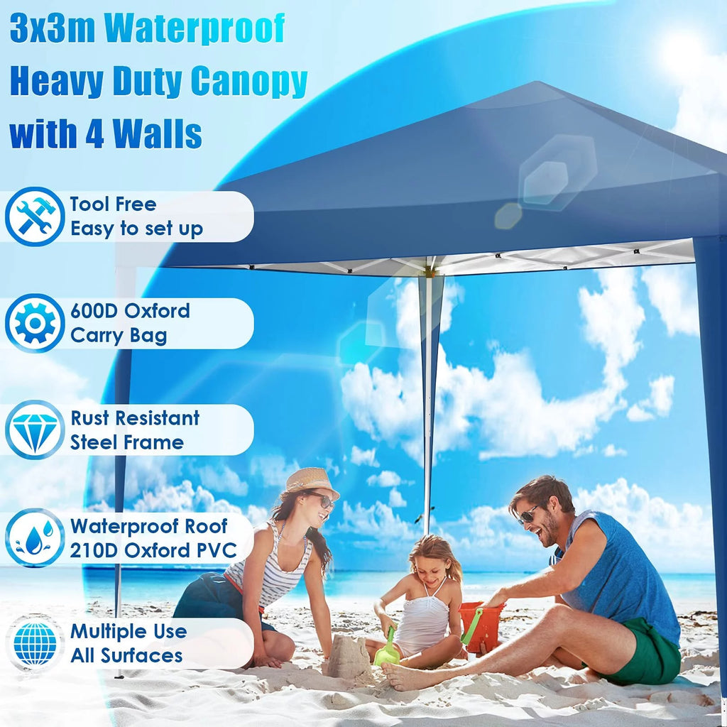 10x10ft Popup Canopy with 4 Sidewalls Blue D516