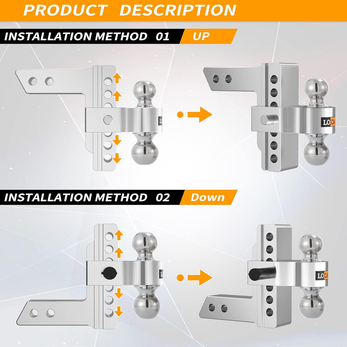 Adjustable Aluminum Trailer Hitch with Double Stainless Steel Locks A519