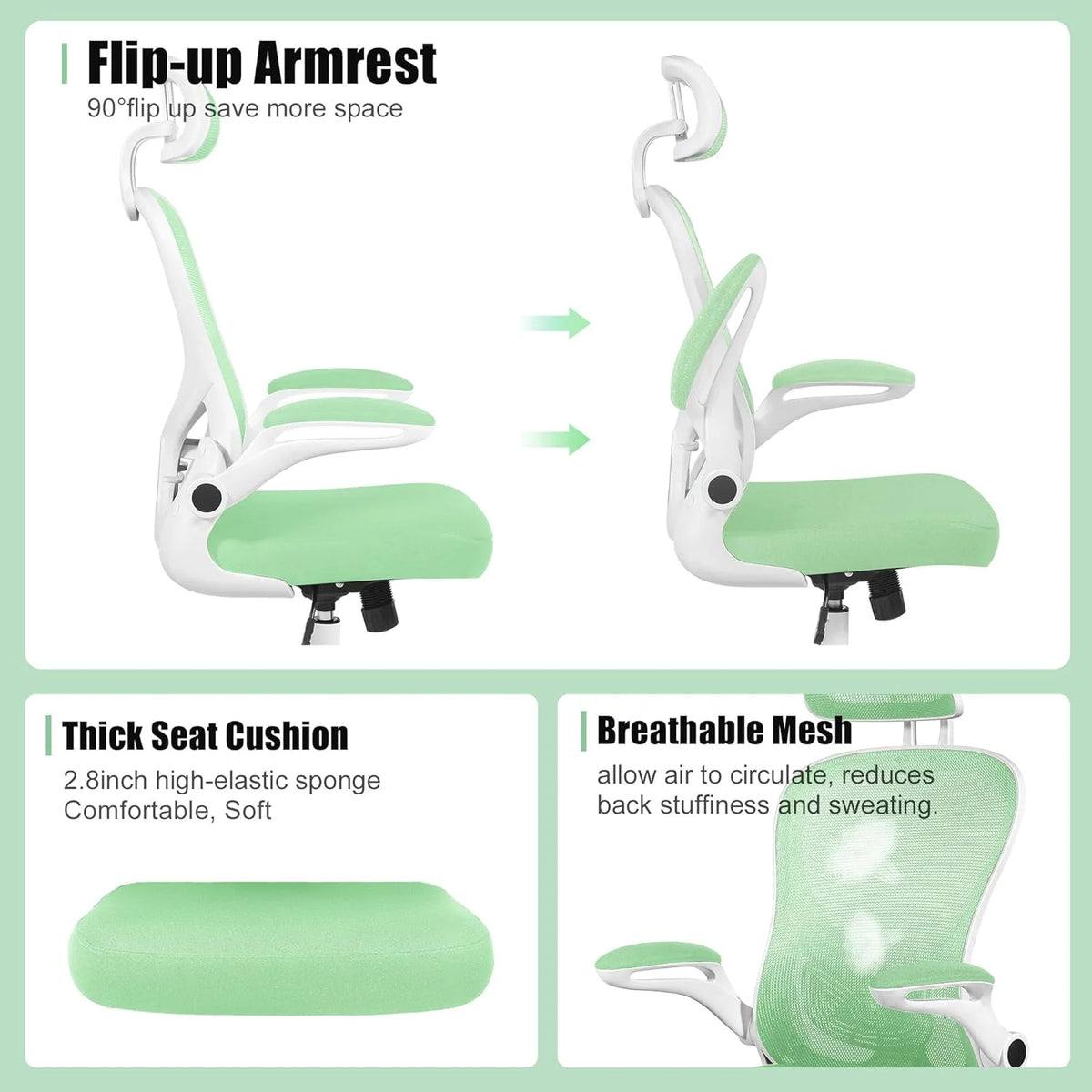 Ivory White Leather Office Chair with Flip Up Armrest P80984