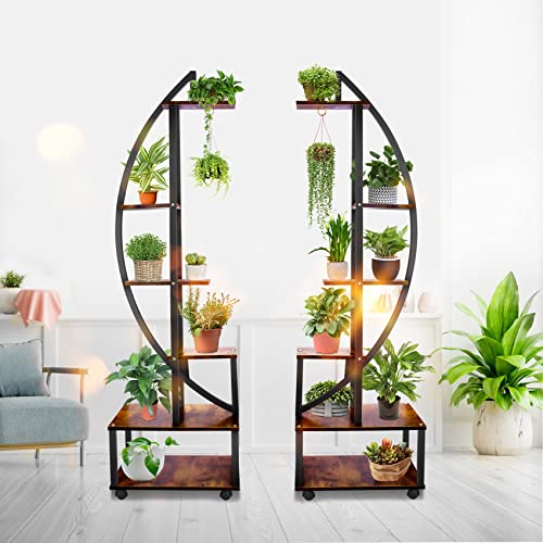 2 pcs 6 Tier Tall Metal Plant Stands with Hanging Loop K334064