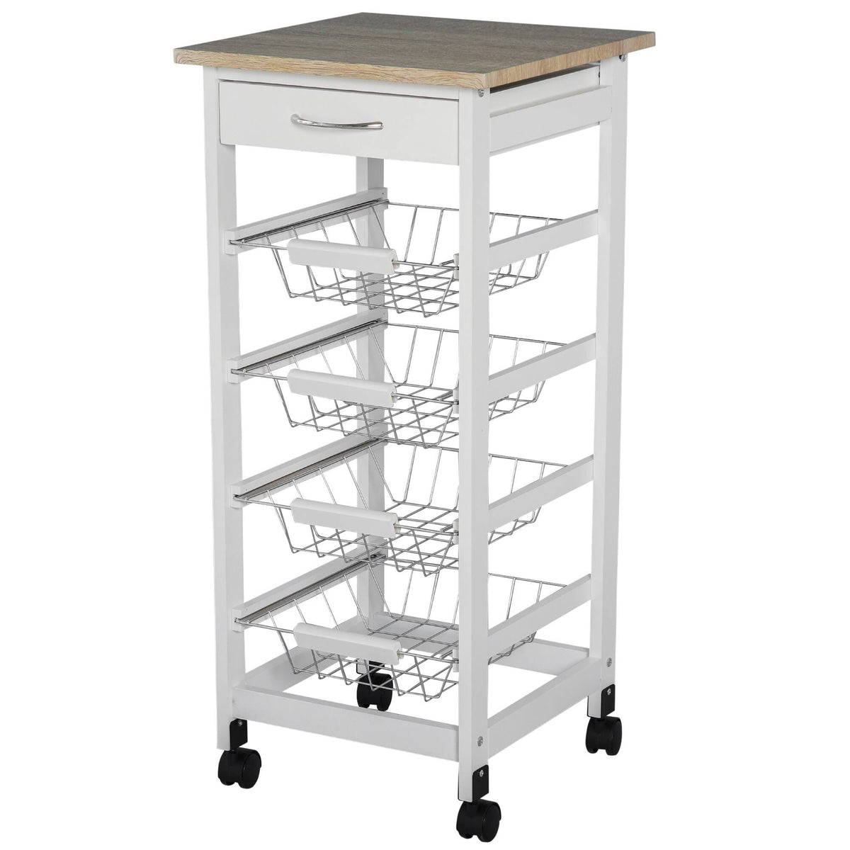 White Wooden Rolling Kitchen Storage Cart Z984