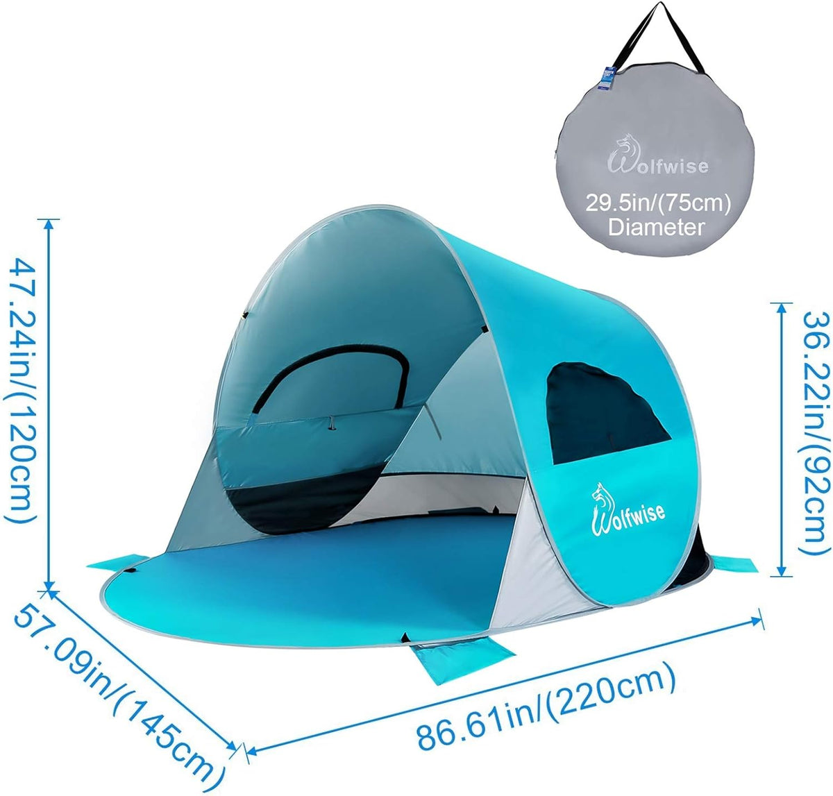 UPF 50+ Pop Up 3-4 Person Beach Tent Sun Shelter K436073