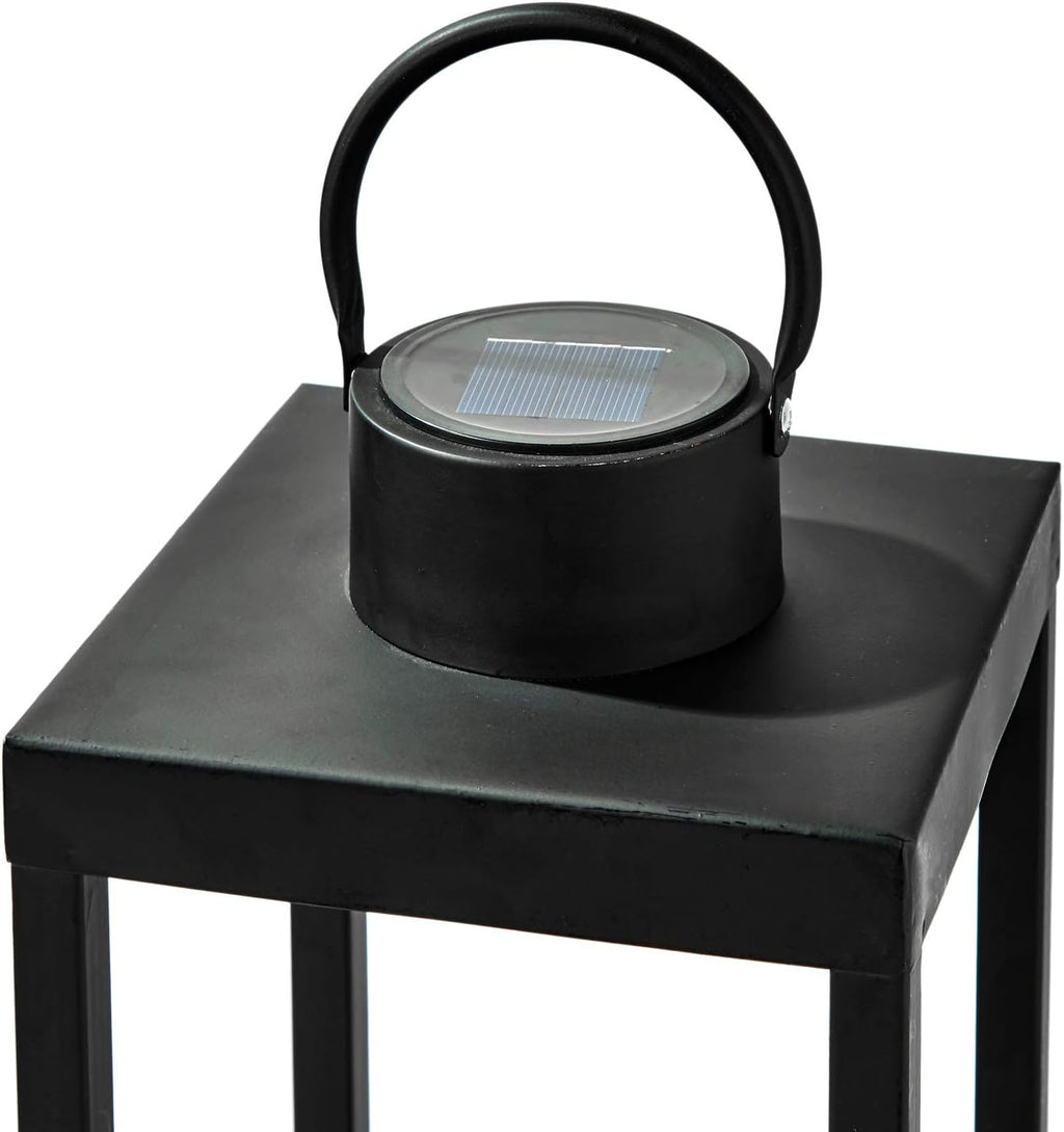 Large Outdoor Lantern with Solar Candle, 18 Inch Tall, Matte Black Metal Frame, Waterproof Flameless Pillar Candle S803277