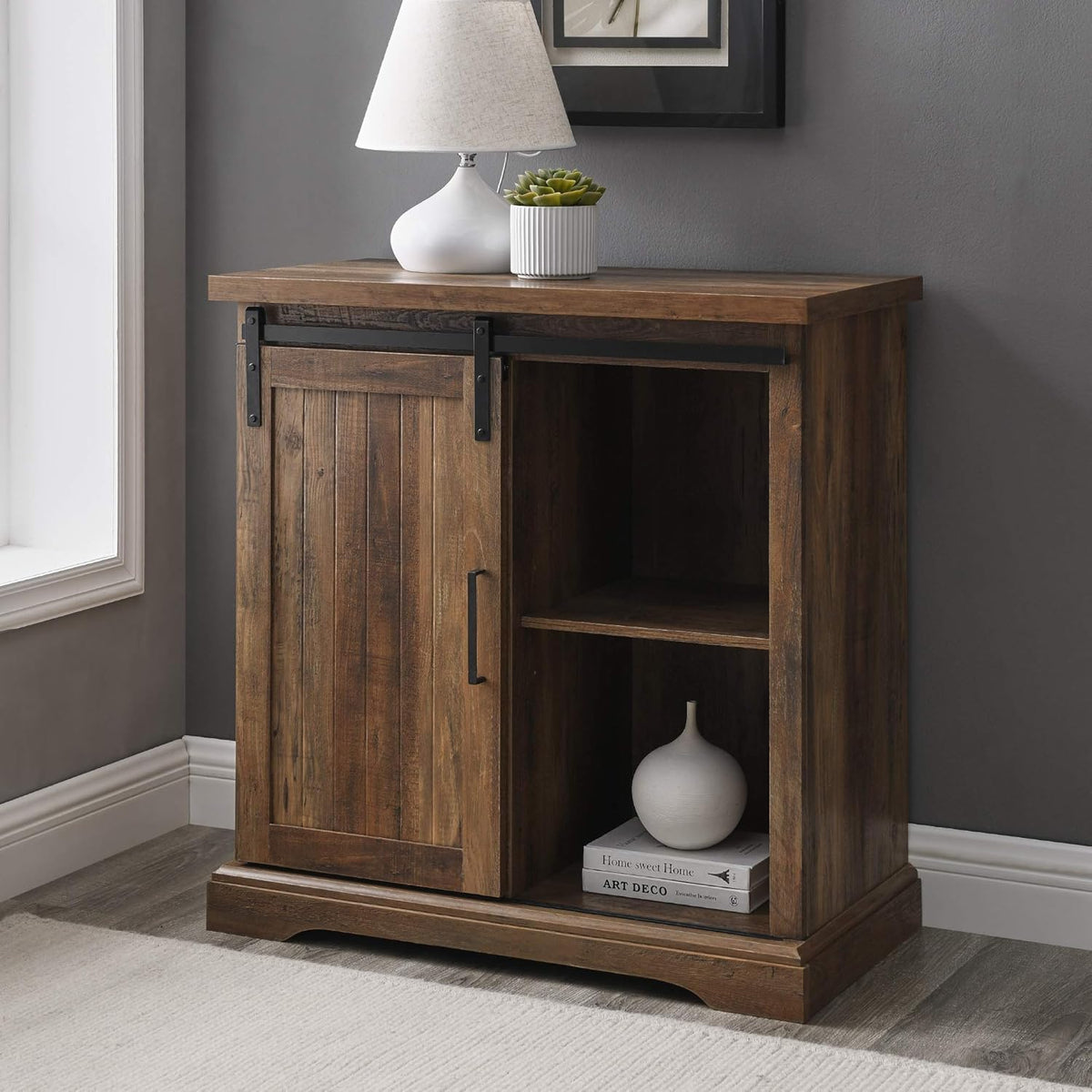 White Oak Sliding Slat Door Storage Cabinet F4253