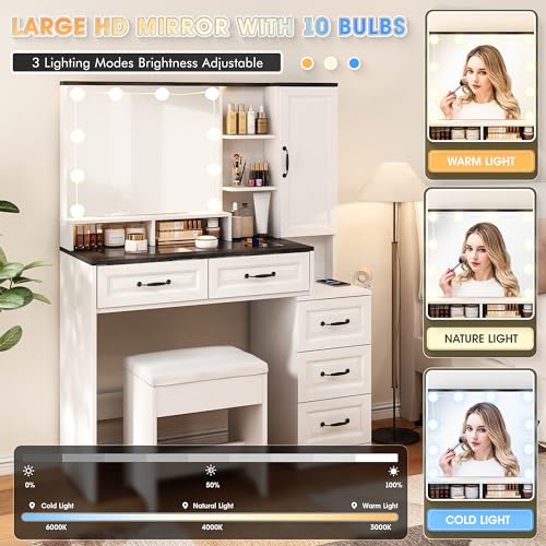 Black Vanity Desk with Mirror and Lights S6719