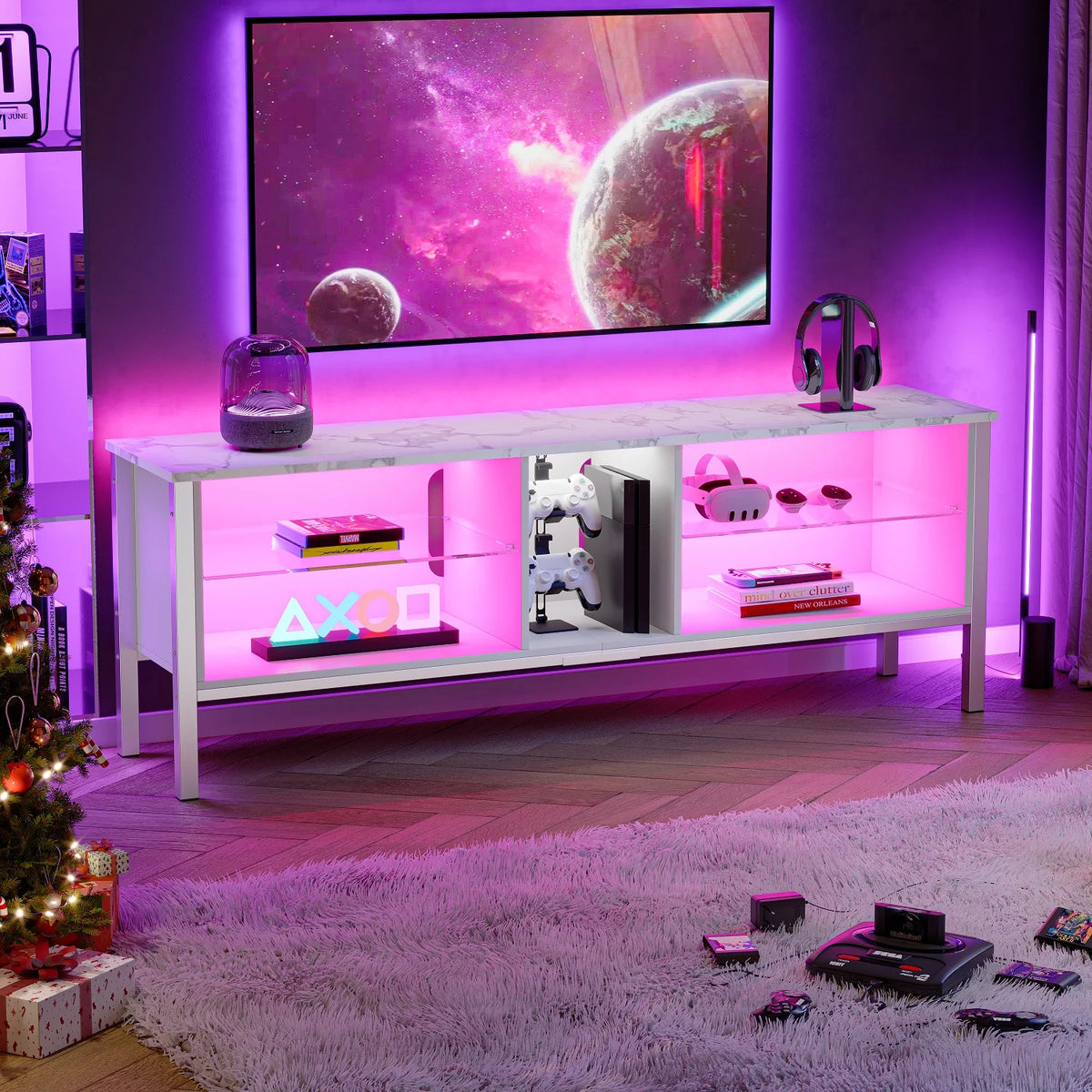 Black Marble TV Stand with Storage Cabinet U795