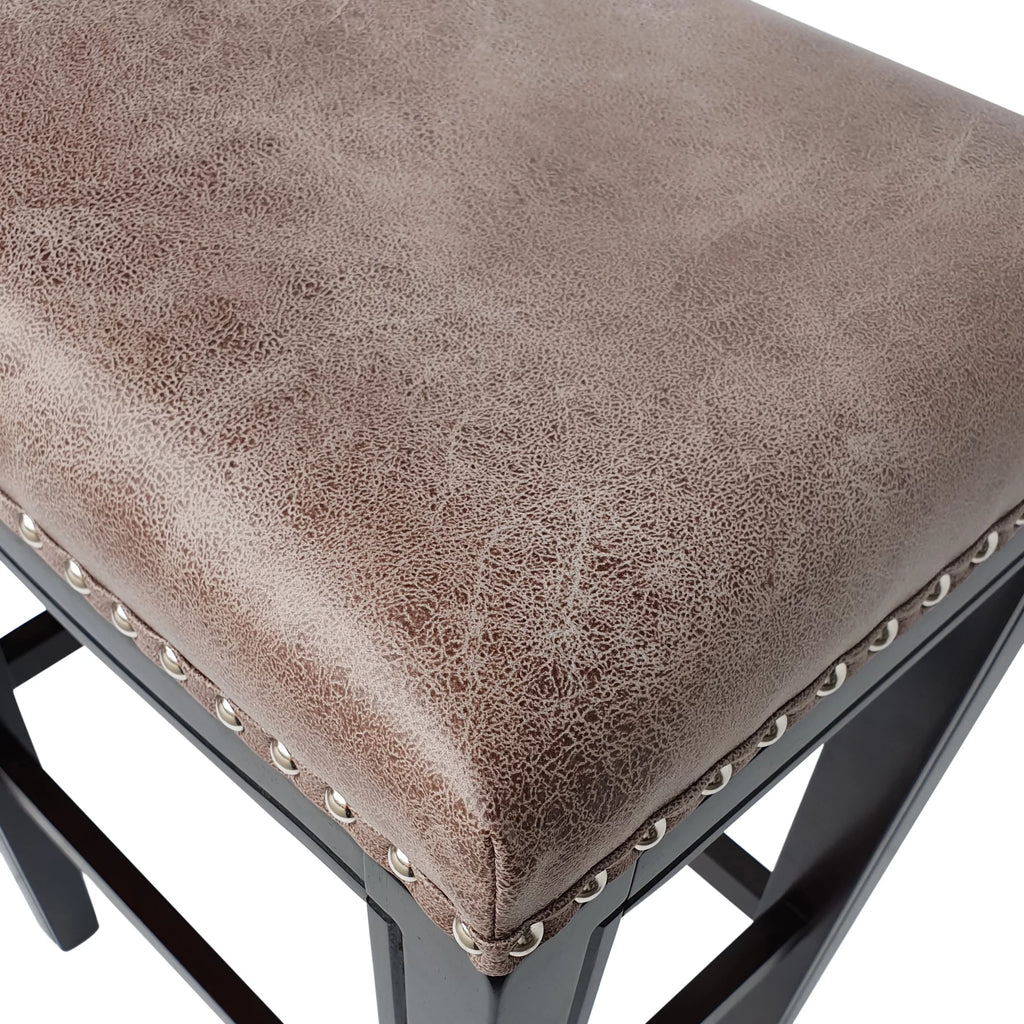 Gray and Cappuccino Brown Upholstered 30 Inch Backless Barstool Set of 2 T815308